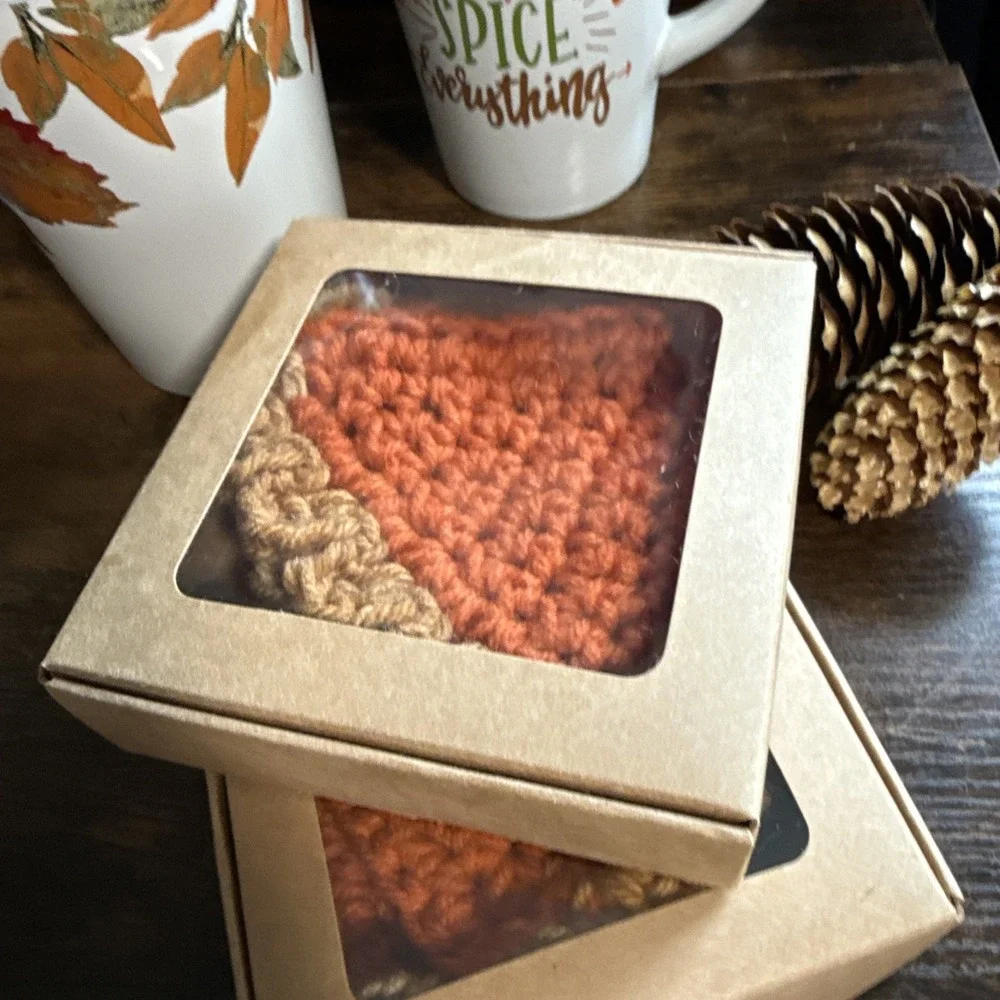 Handmade Crochet Pumpkin Pie Slice Coasters Set of 6 Fall Thanksgiving Gift